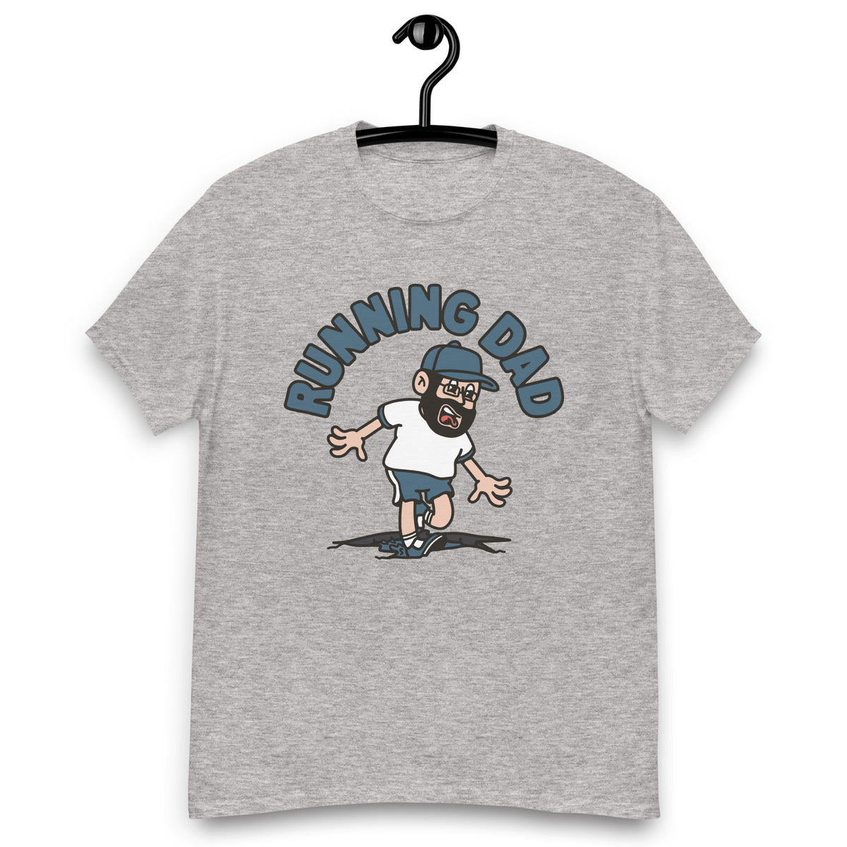 Running Black Hair Light Skin Tone Glasses Beard Dad T-Shirt