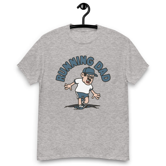 Running Black Hair Light Skin Tone Glasses Moustache Dad T-Shirt