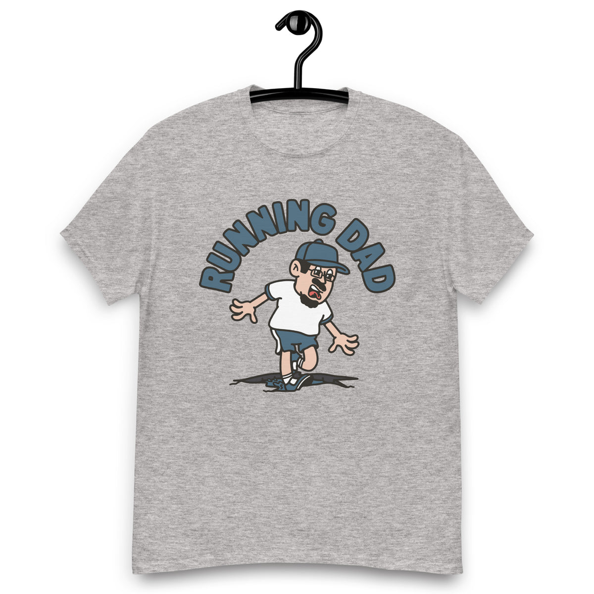 Running Black Hair Light Skin Tone Glasses Moustache & Chin Beard Dad T-Shirt