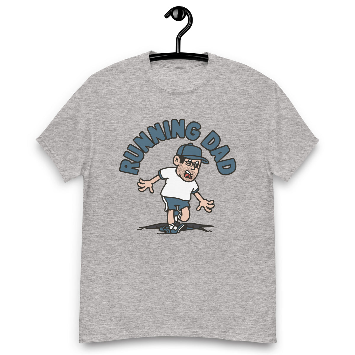 Running Black Hair Light Skin Tone Glasses Stubble Dad T-Shirt