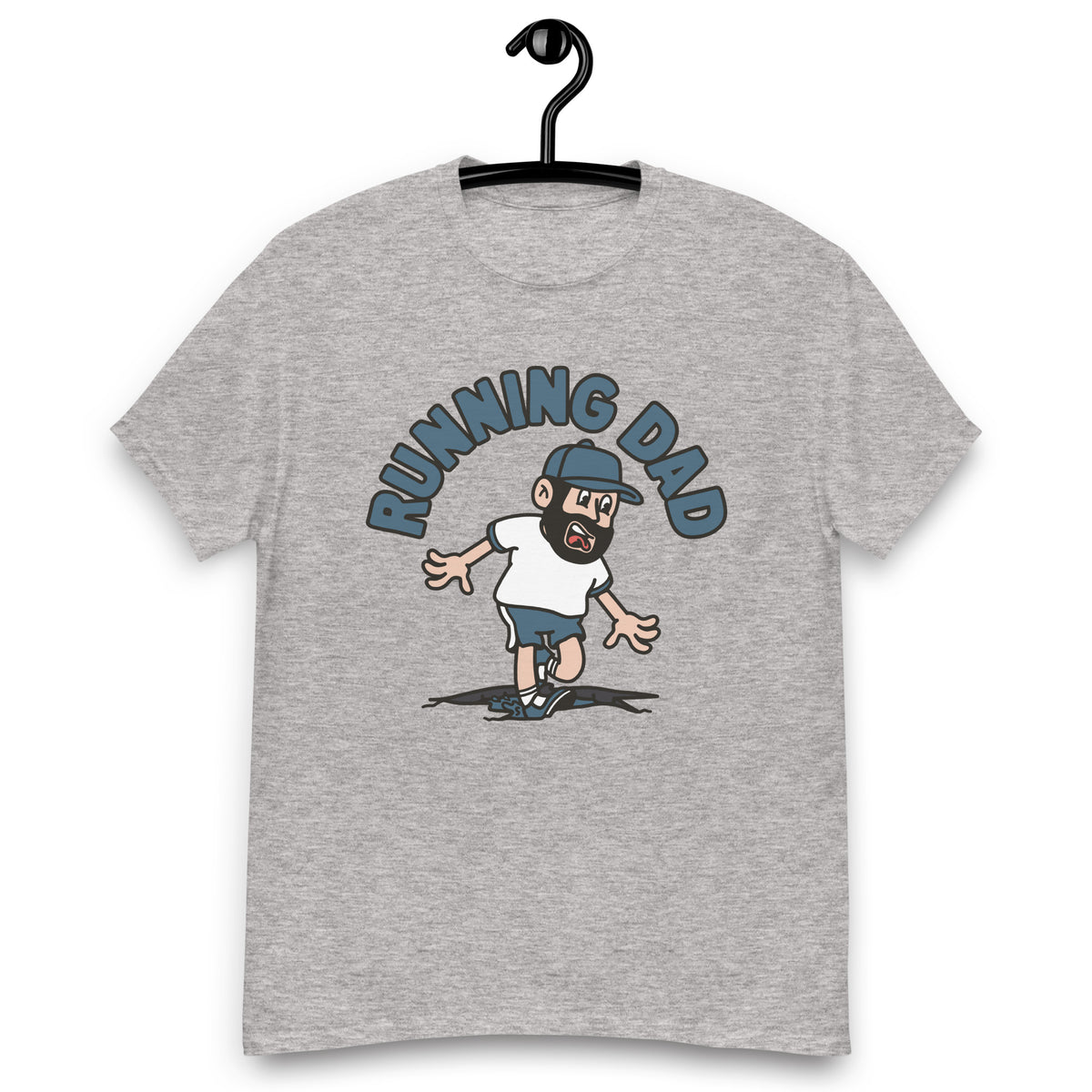 Running Black Hair Light Skin Tone No-Glasses Beard Dad T-Shirt