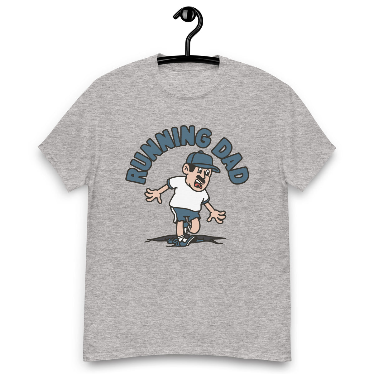 Running Black Hair Light Skin Tone No-Glasses Moustache Dad T-Shirt