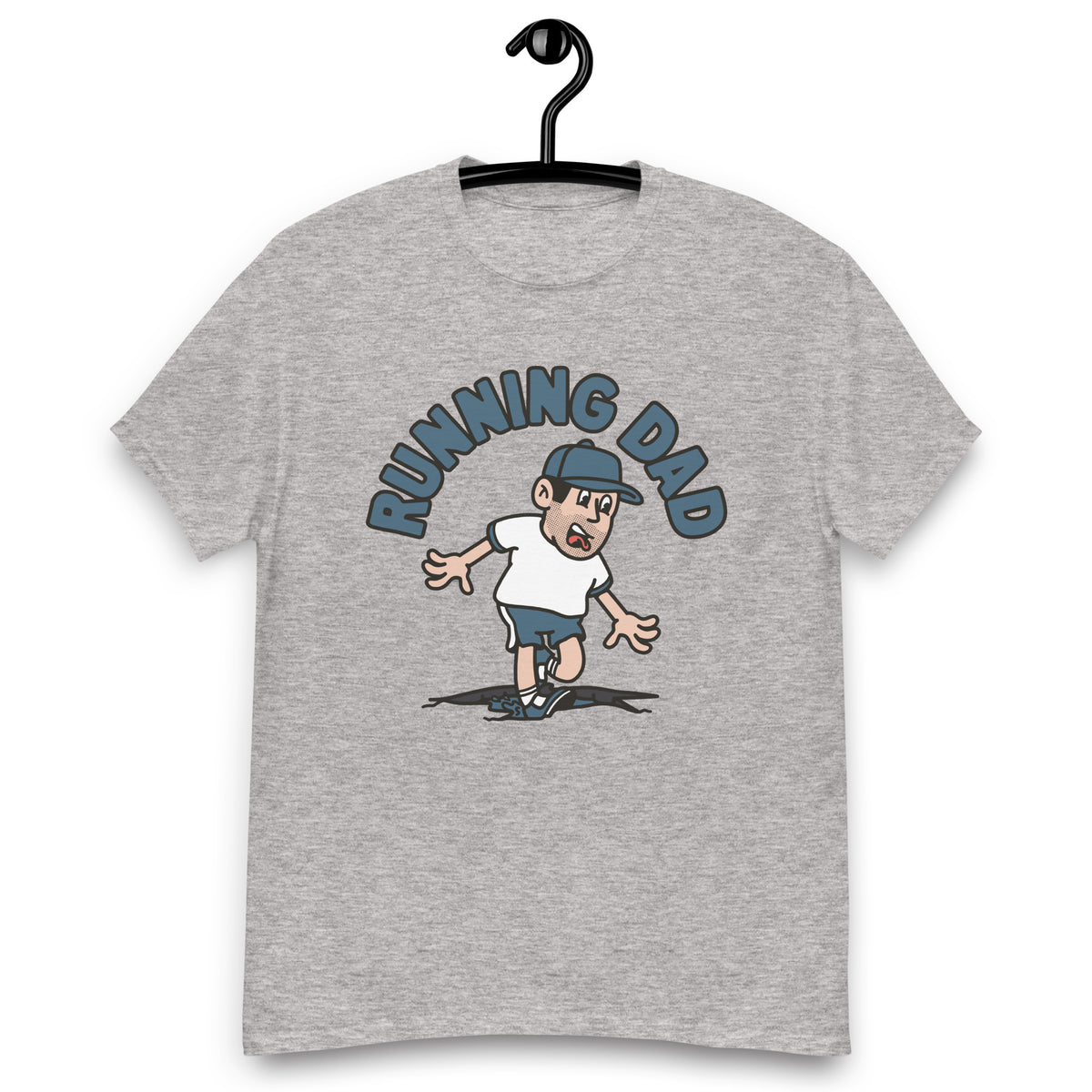 Running Black Hair Light Skin Tone No-Glasses Stubble Dad T-Shirt