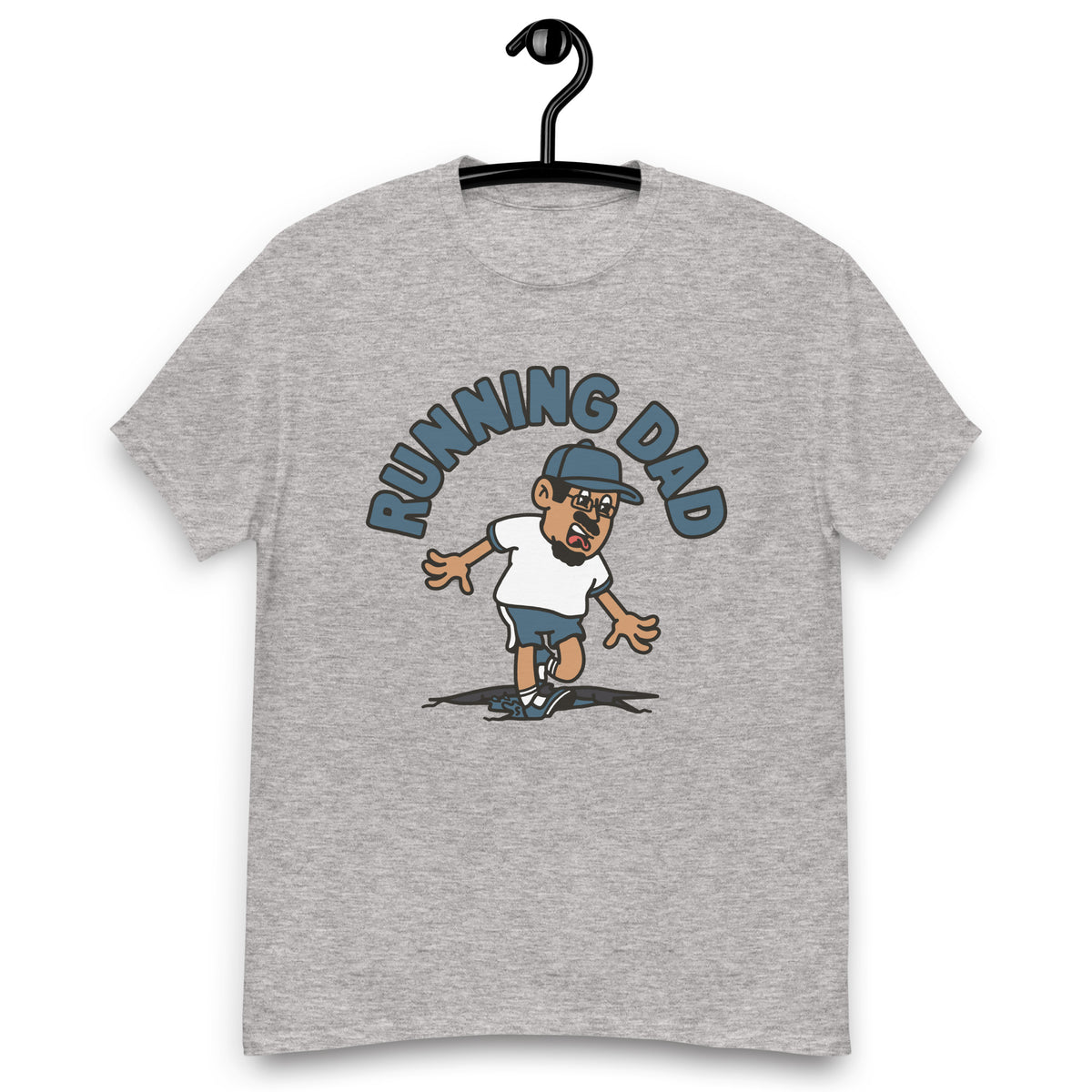 Running Black Hair Tan Skin Tone Glasses Moustache & Chin Beard Dad T-Shirt