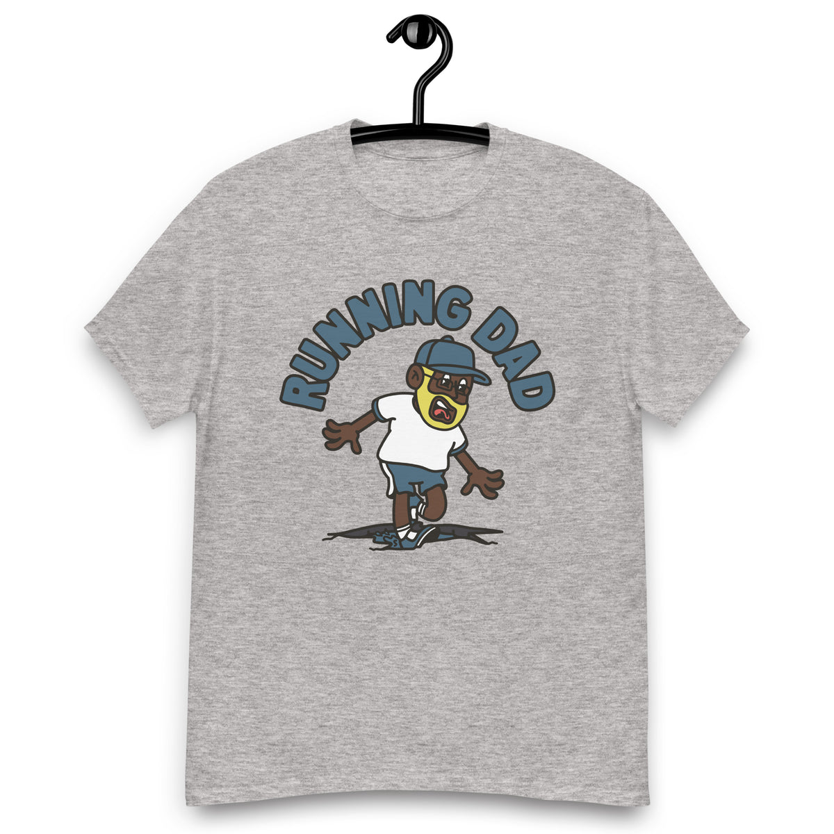 Running Blond Hair Dark Skin Tone Glasses Beard Dad T-Shirt