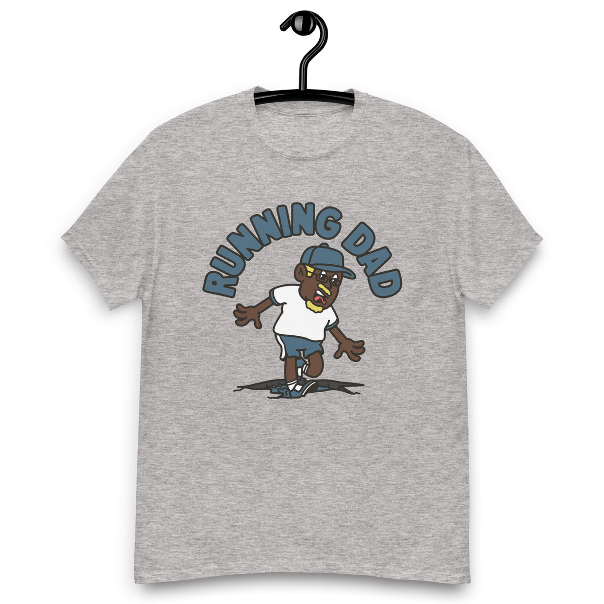 Running Blond Hair Dark Skin Tone Glasses Moustache & Chin Beard Dad T-Shirt