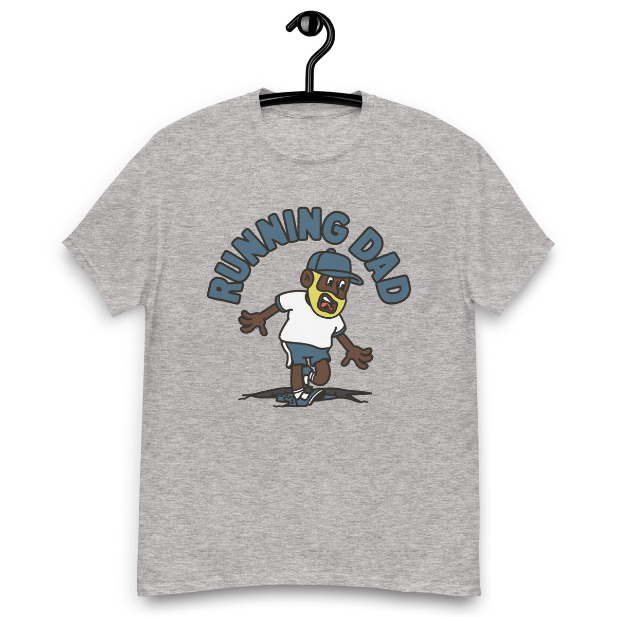 Running Blond Hair Dark Skin Tone No-Glasses Beard Dad T-Shirt