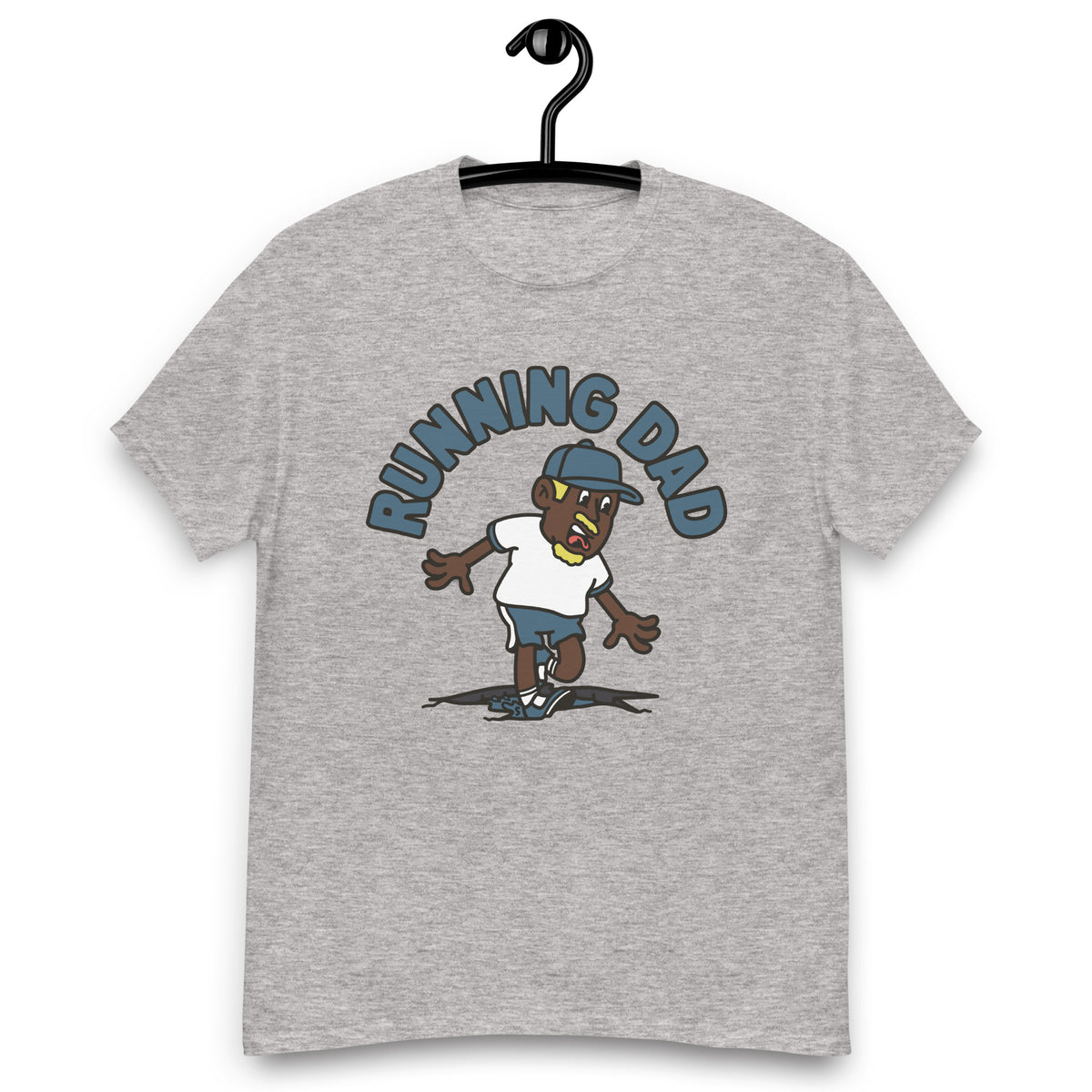 Running Blond Hair Dark Skin Tone No-Glasses Moustache & Chin Beard Dad T-Shirt