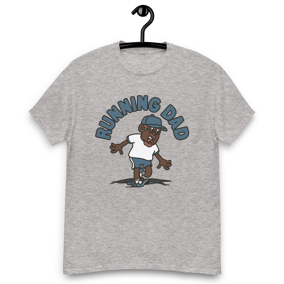 Running Brown Hair Dark Skin Tone Glasses Moustache & Chin Beard Dad T-Shirt