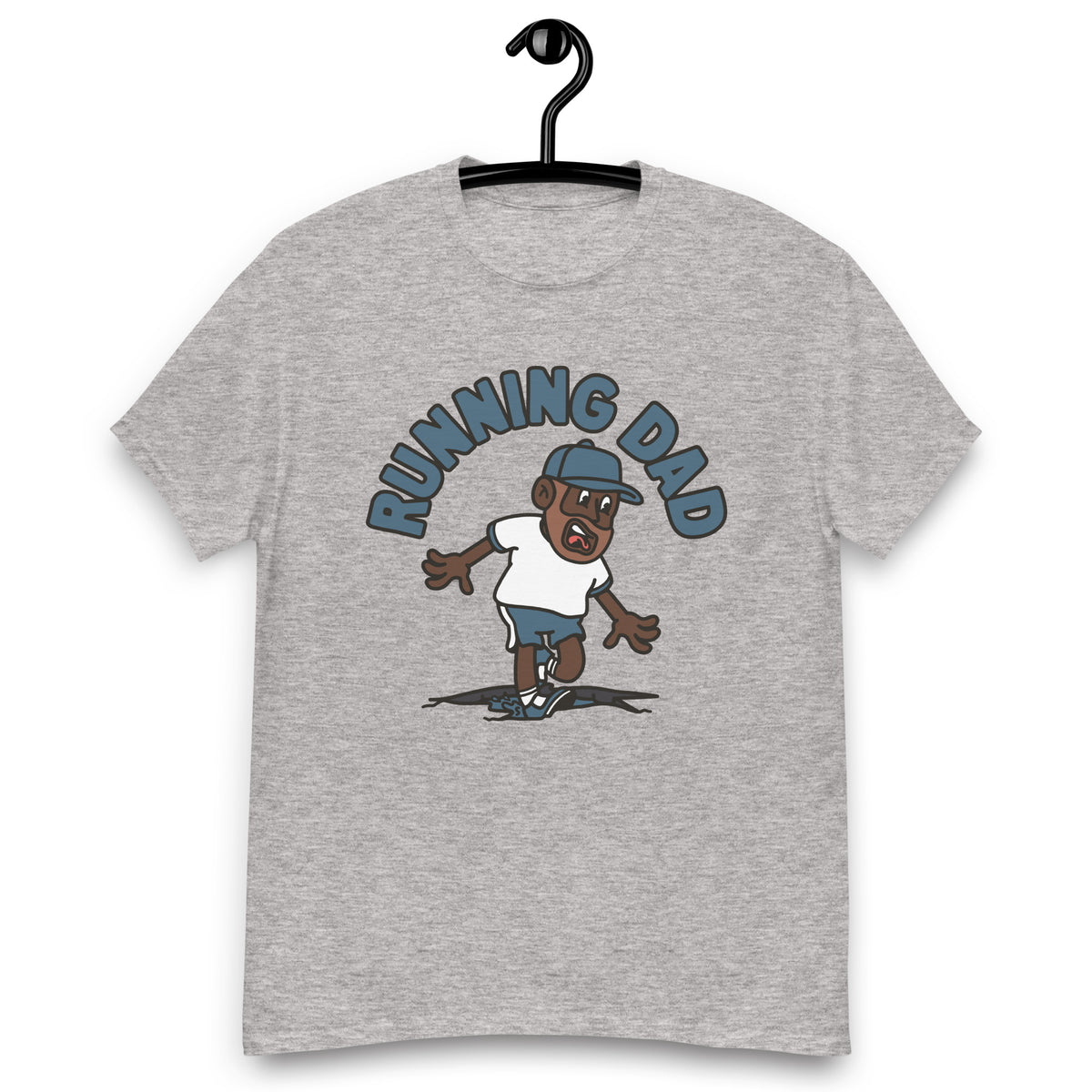 Running Brown Hair Dark Skin Tone No-Glasses Beard Dad T-Shirt