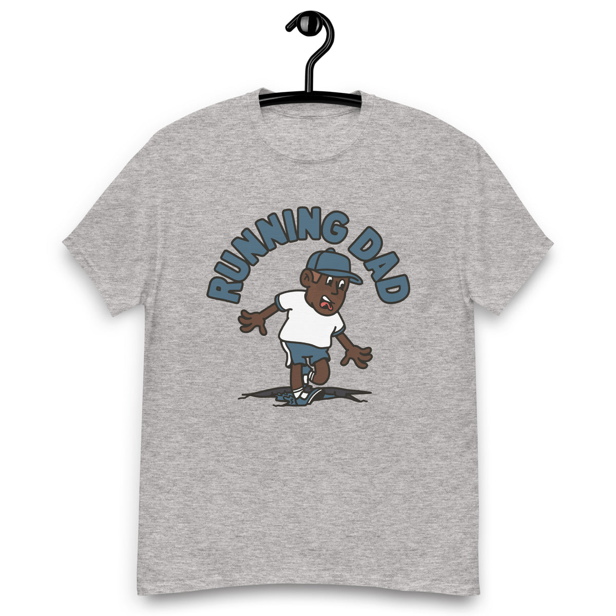 Running Brown Hair Dark Skin Tone No-Glasses Stubble Dad T-Shirt