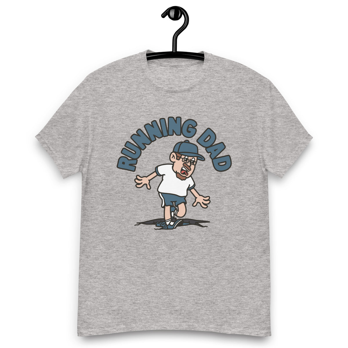 Running Brown Hair Light Skin Tone Glasses Moustache & Chin Beard Dad T-Shirt