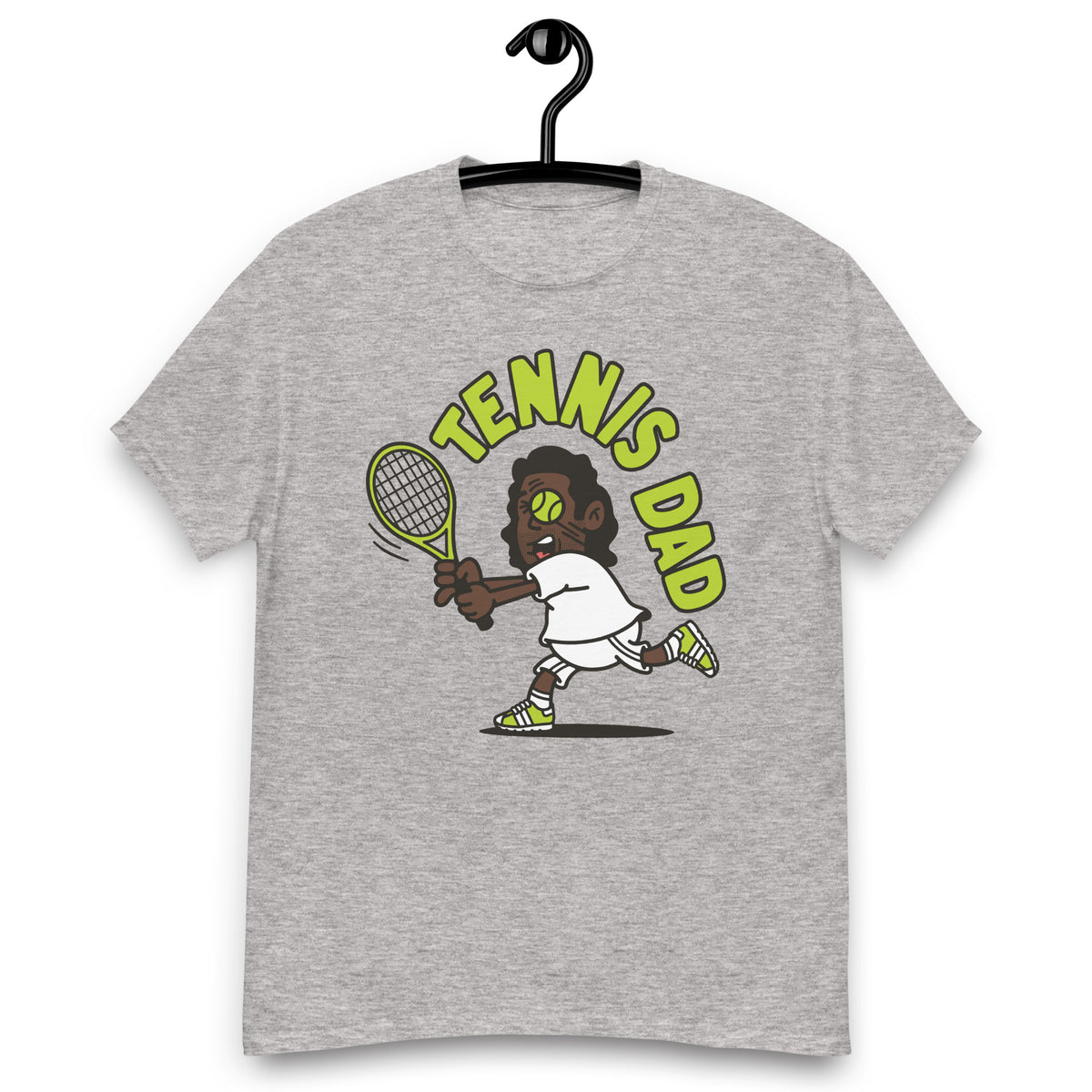 Tennis Black Hair Dark Skin Tone No-Glasses Long Stubble Dad T-Shirt