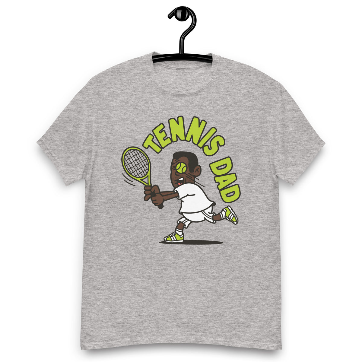 Tennis Black Hair Dark Skin Tone No-Glasses Short Stubble Dad T-Shirt