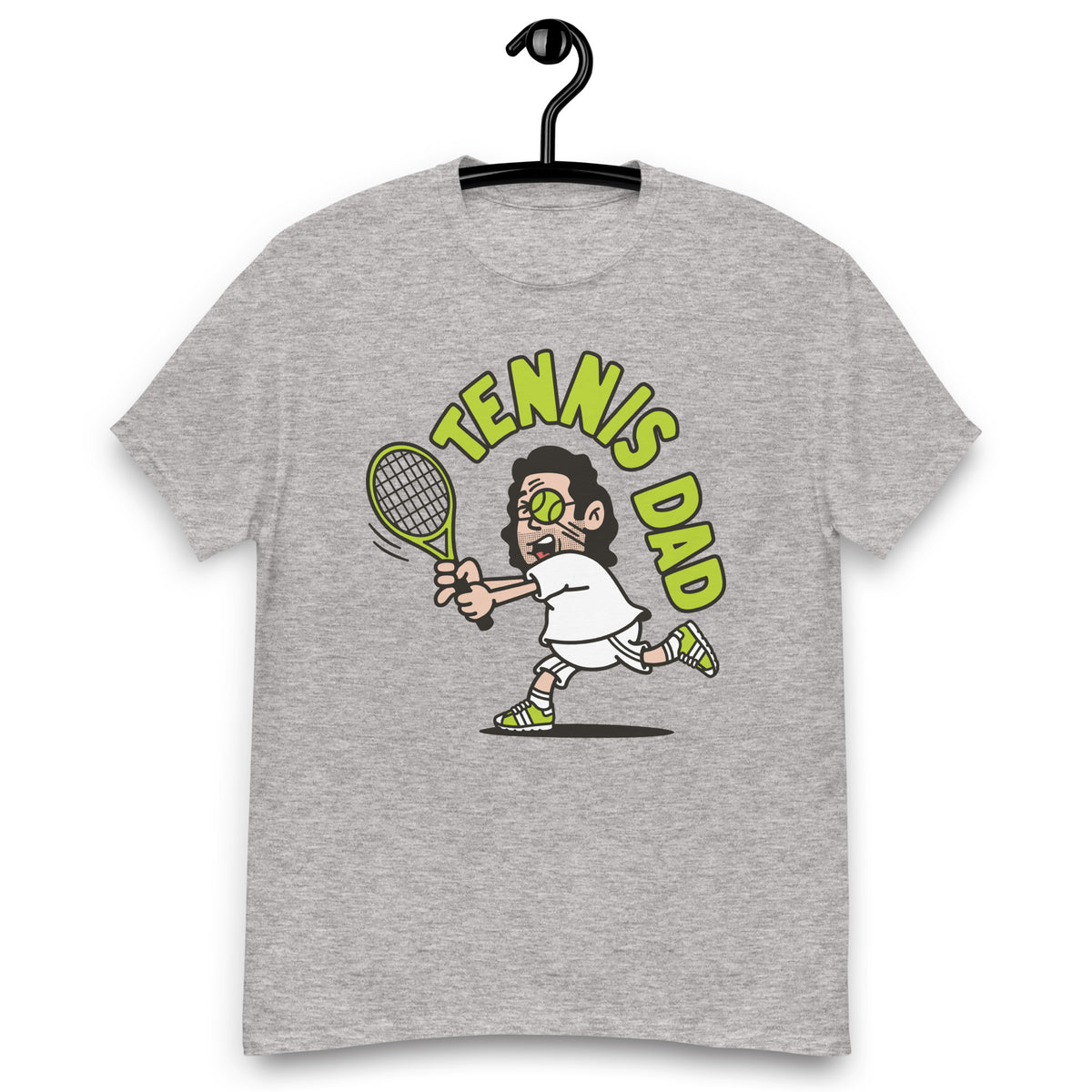 Tennis Black Hair Light Skin Tone Glasses Long Stubble Dad T-Shirt