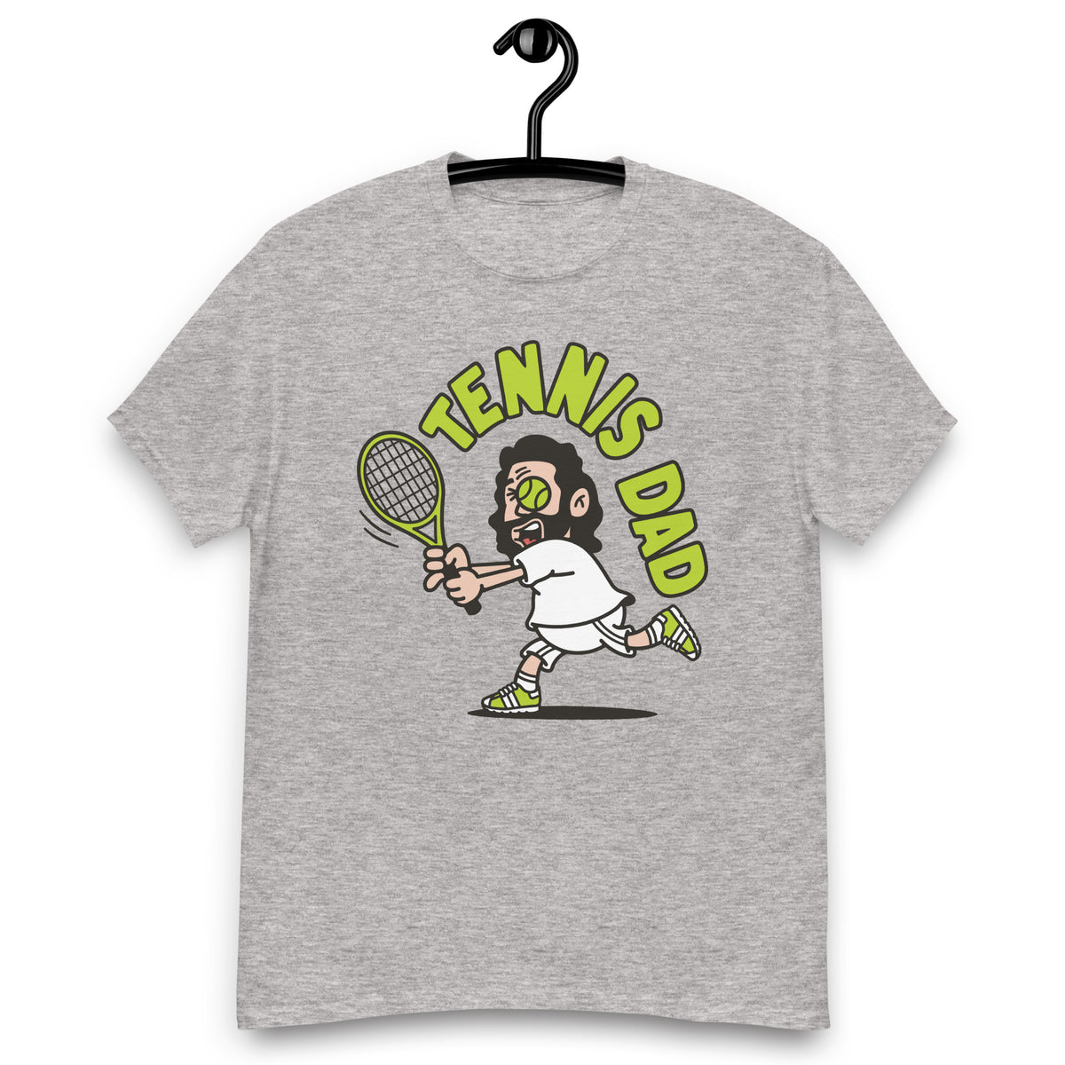 Tennis Black Hair Light Skin Tone No-Glasses Long Beard Dad T-Shirt