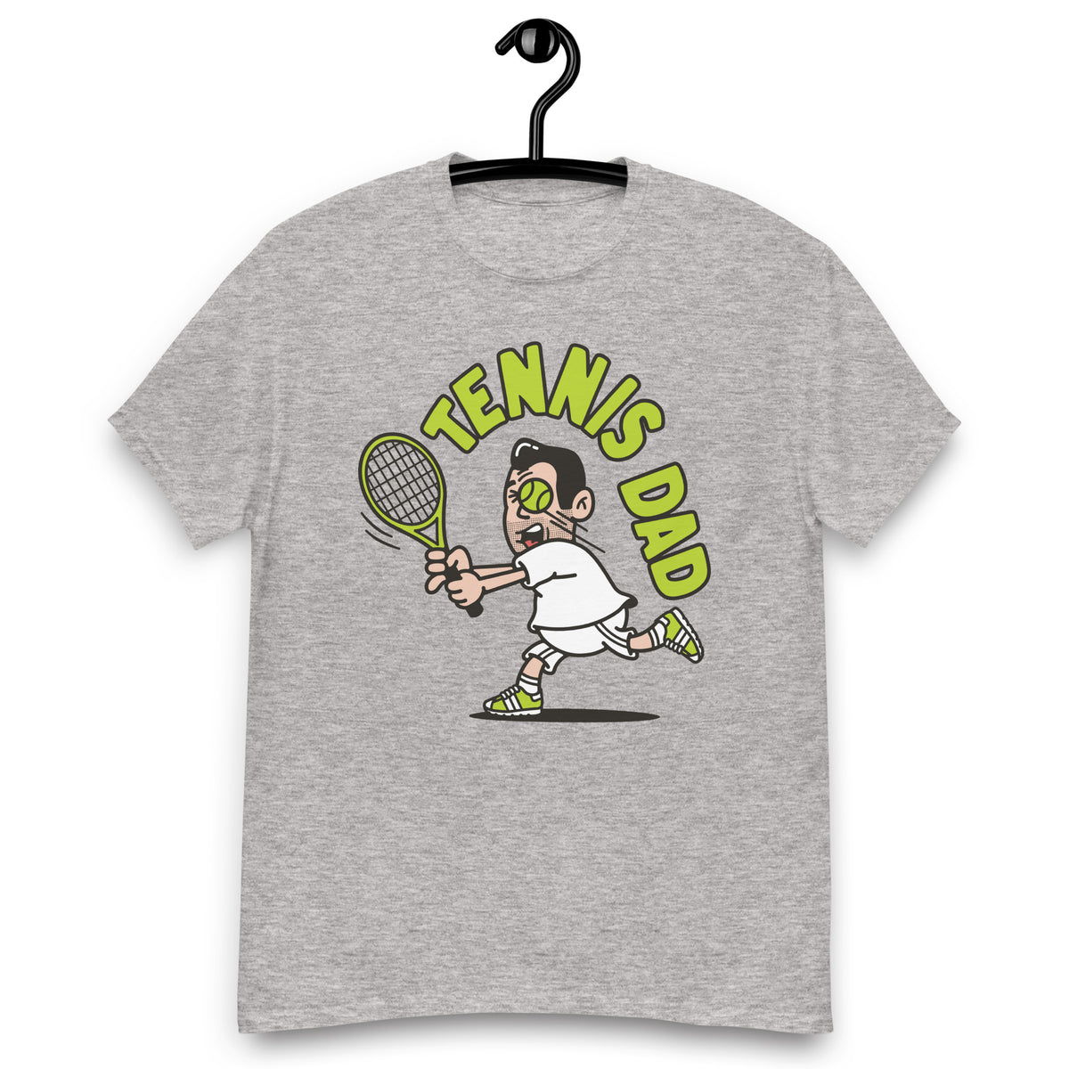 Tennis Black Hair Light Skin Tone No-Glasses Medium Stubble Dad T-Shirt