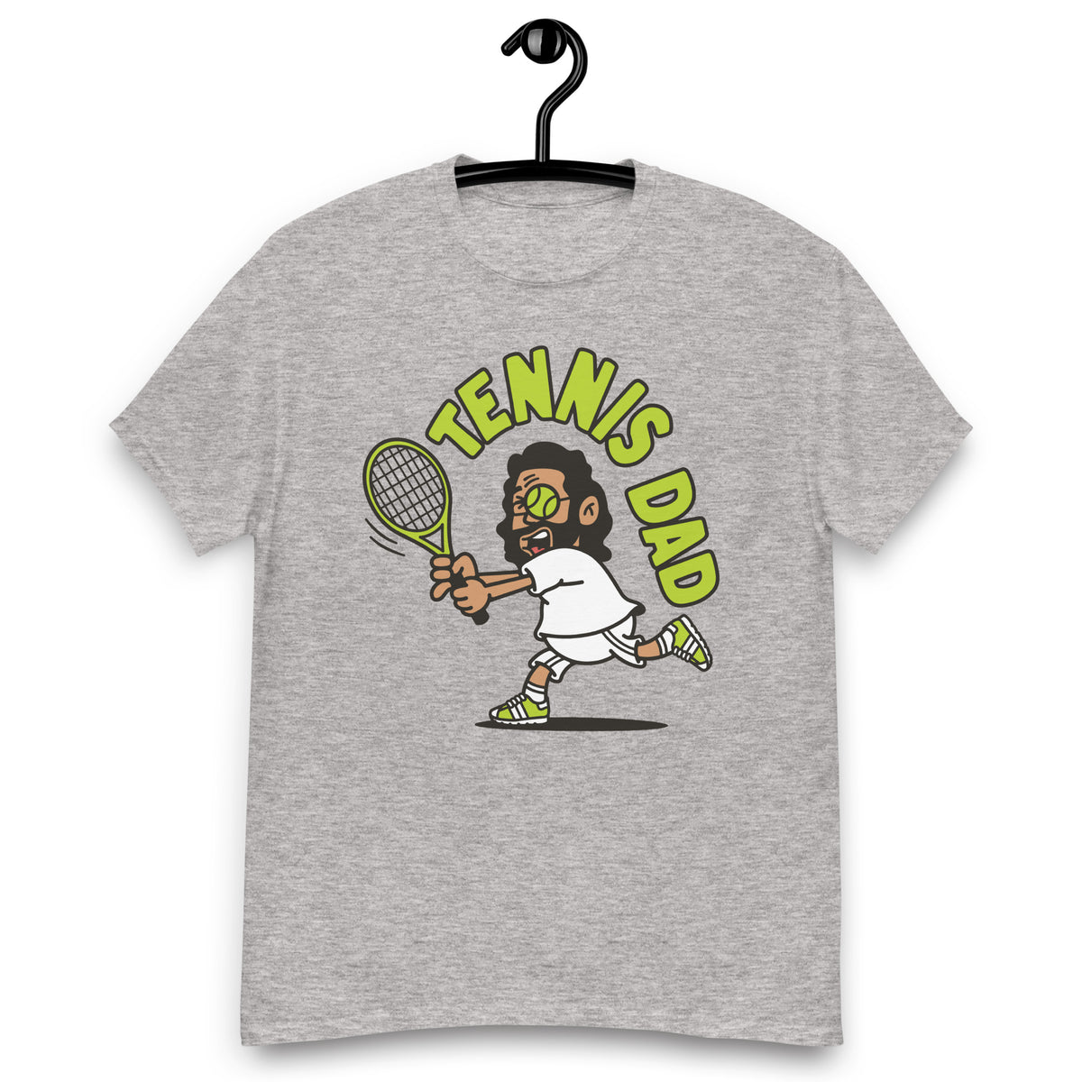 Tennis Black Hair Tan Skin Tone Glasses Long Beard Dad T-Shirt