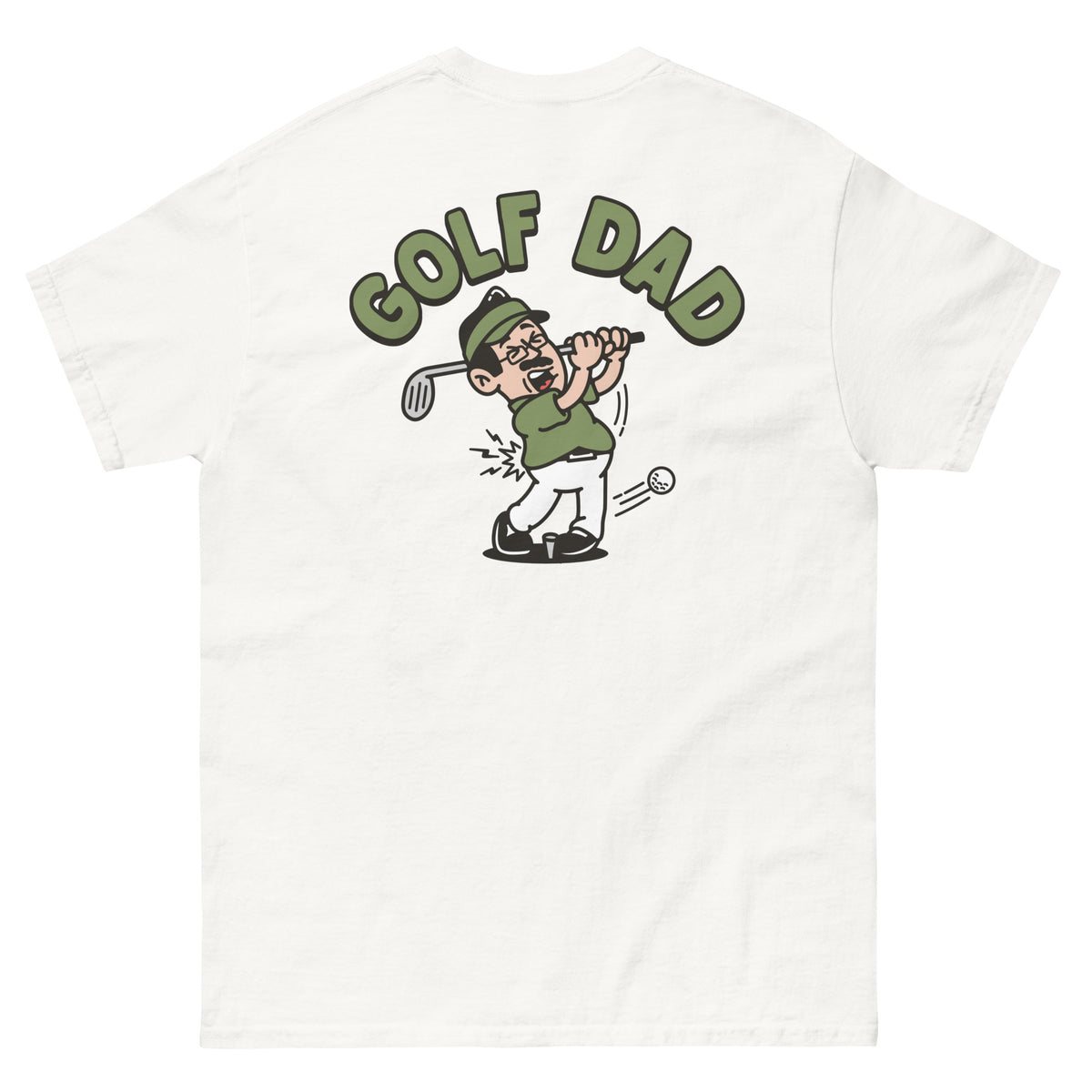 Golf Black Hair Light Skin Tone Glasses Moustache Dad T-Shirt