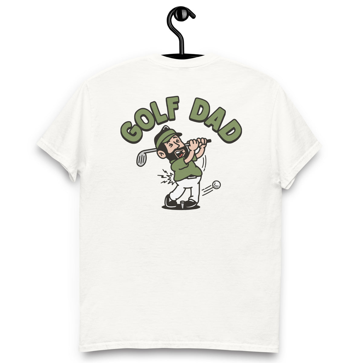Golf Black Hair Light Skin Tone No-Glasses Beard Dad T-Shirt