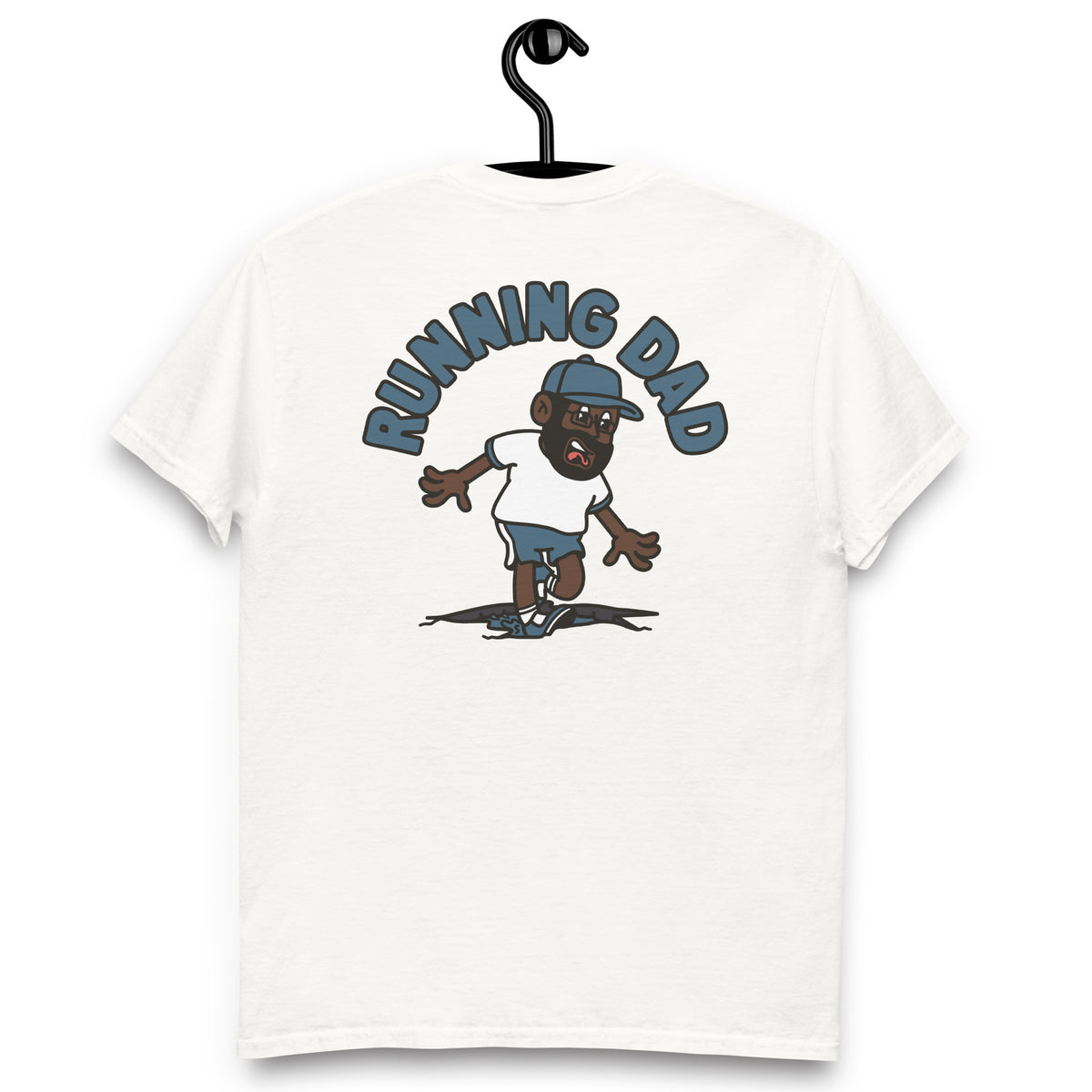 Running Black Hair Dark Skin Tone Glasses Beard Dad T-Shirt