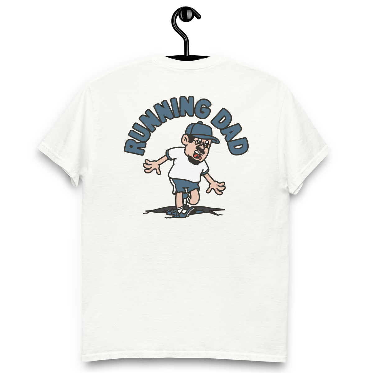 Running Black Hair Light Skin Tone Glasses Moustache & Chin Beard Dad T-Shirt