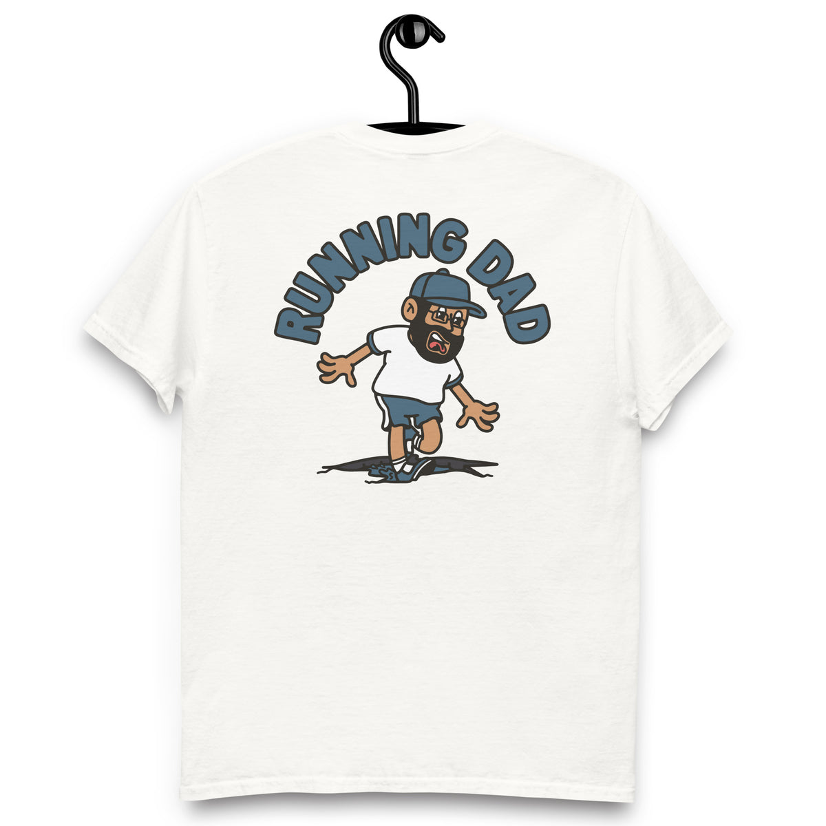 Running Black Hair Tan Skin Tone Glasses Beard Dad T-Shirt