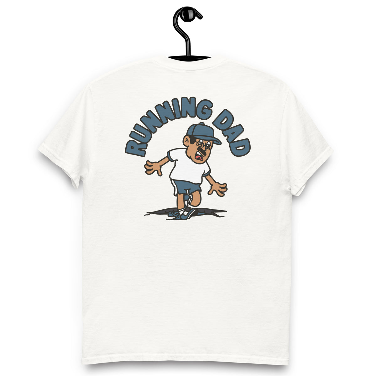 Running Black Hair Tan Skin Tone Glasses Moustache Dad T-Shirt