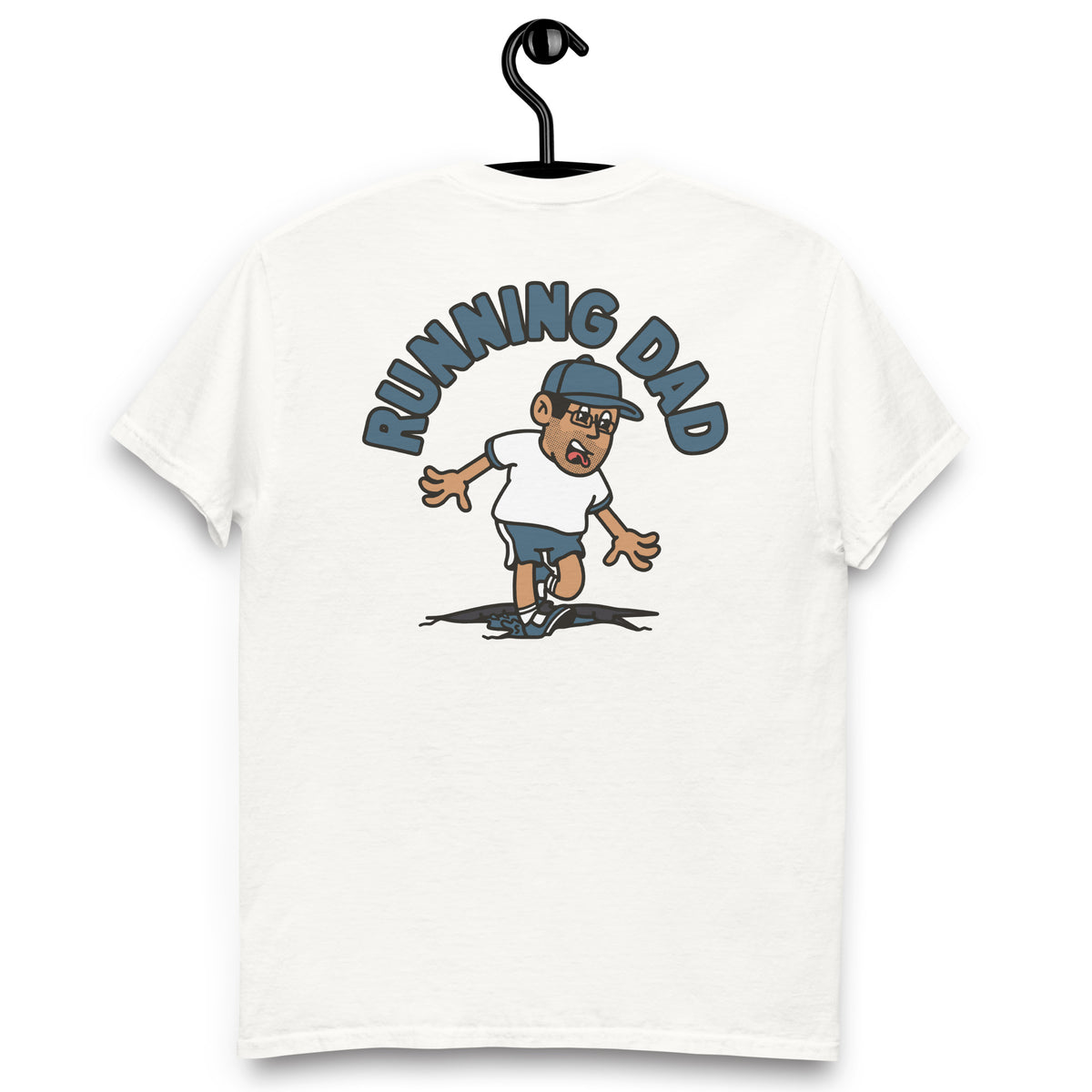 Running Black Hair Tan Skin Tone Glasses Stubble Dad T-Shirt