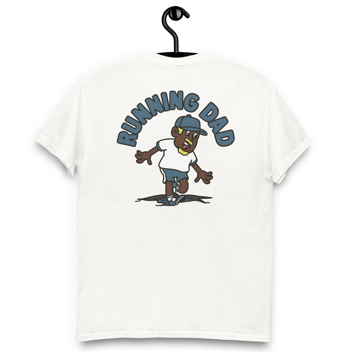 Running Blond Hair Dark Skin Tone No-Glasses Moustache & Chin Beard Dad T-Shirt