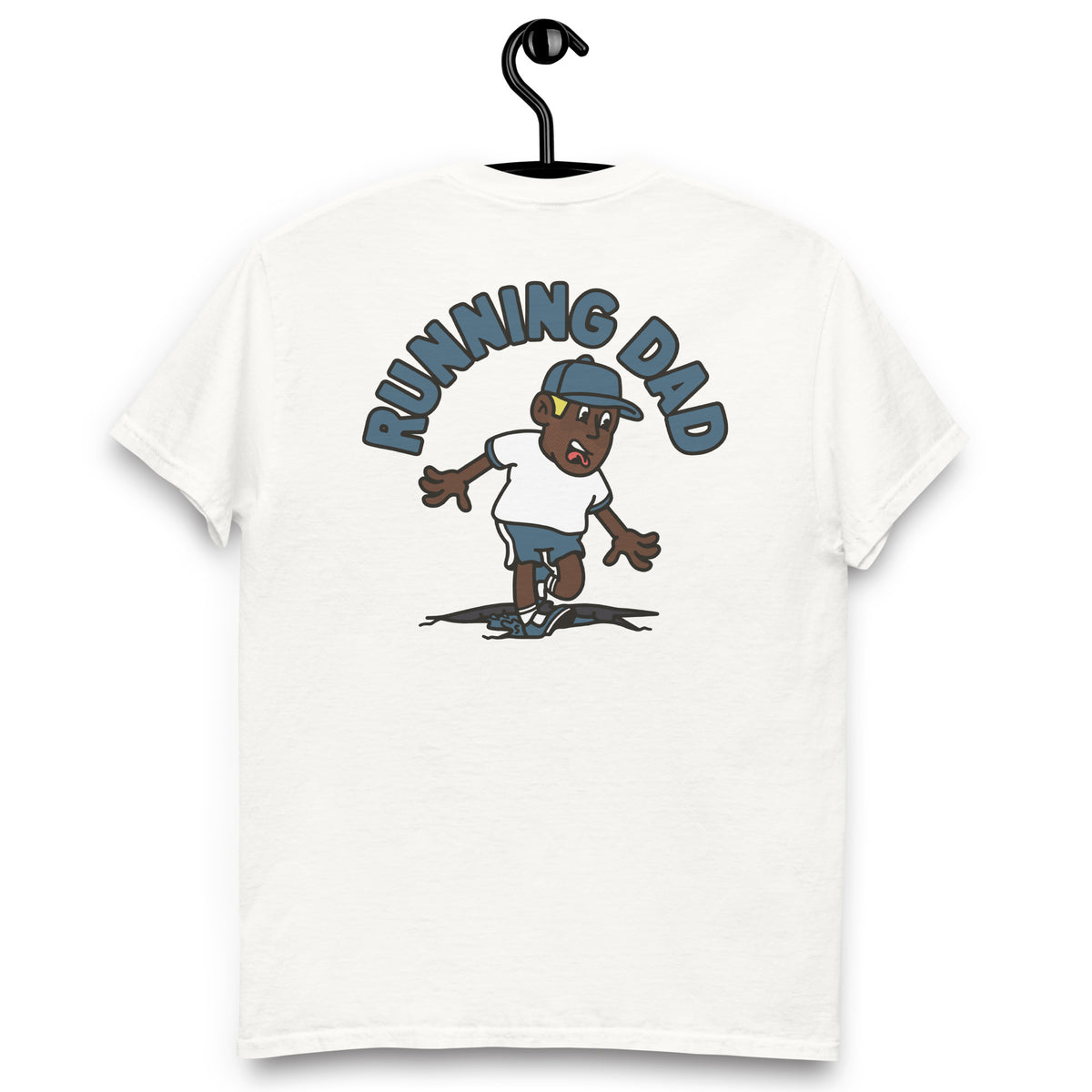 Running Blond Hair Dark Skin Tone No-Glasses Stubble Dad T-Shirt