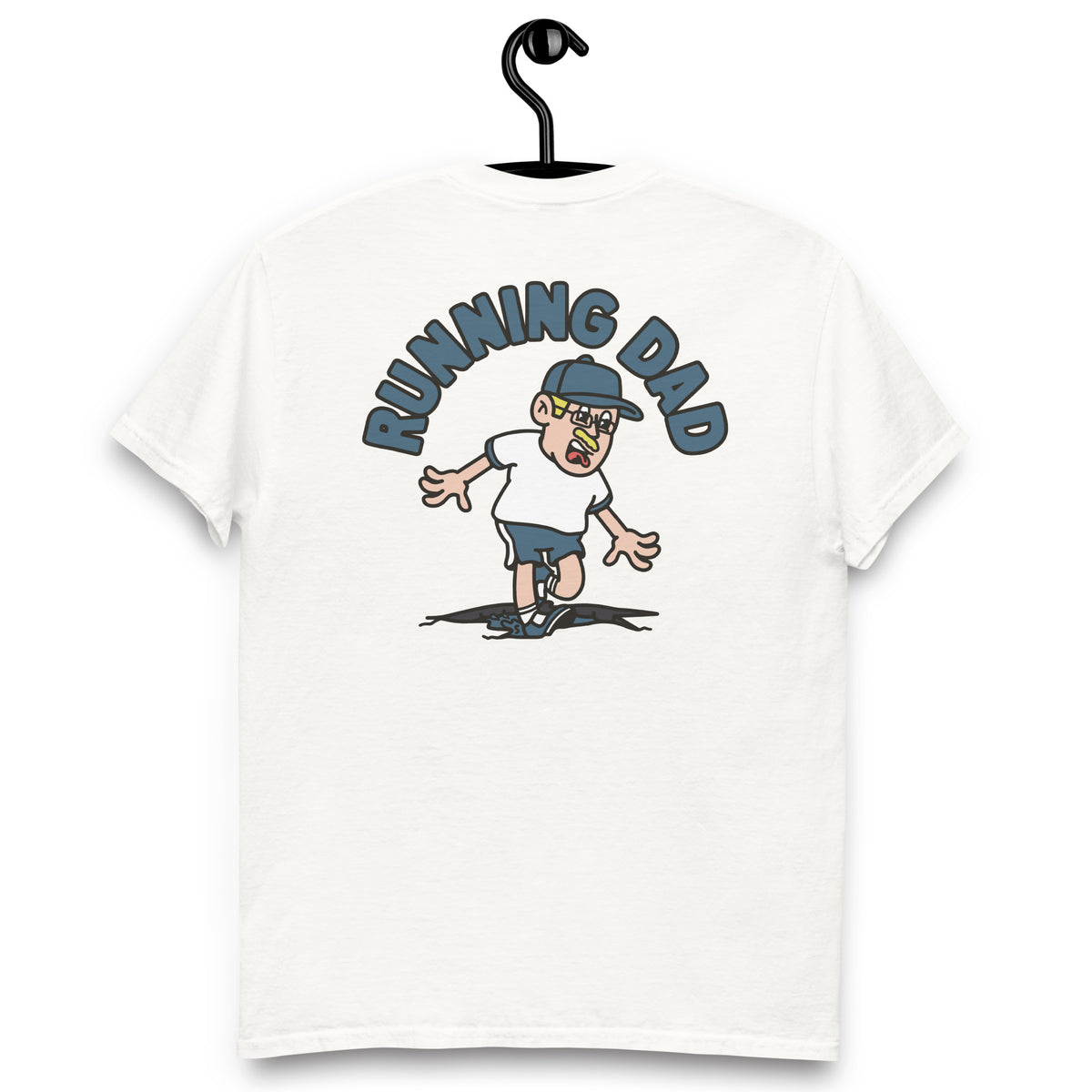 Running Blond Hair Light Skin Tone Glasses Moustache Dad T-Shirt