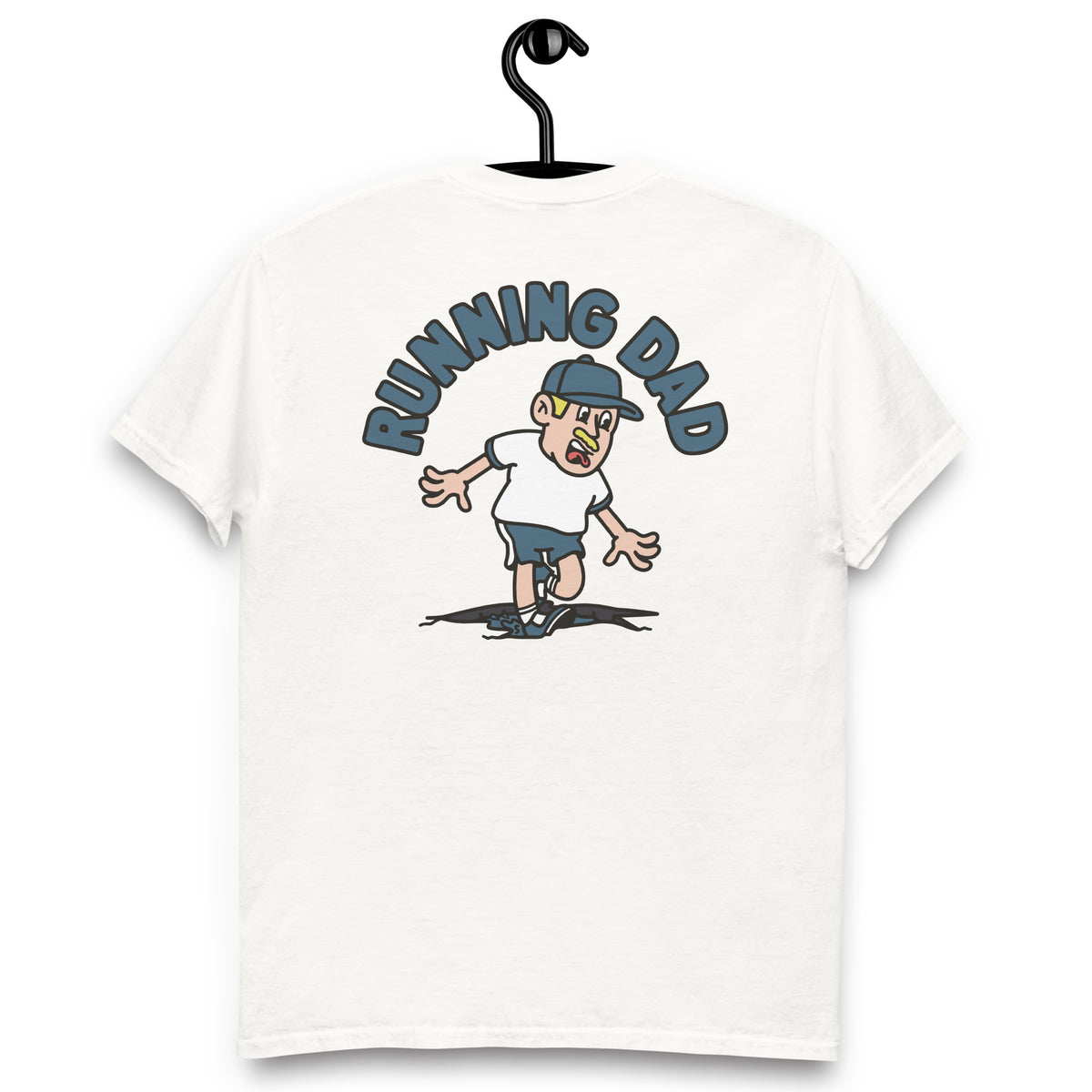 Running Blond Hair Light Skin Tone No-Glasses Moustache Dad T-Shirt