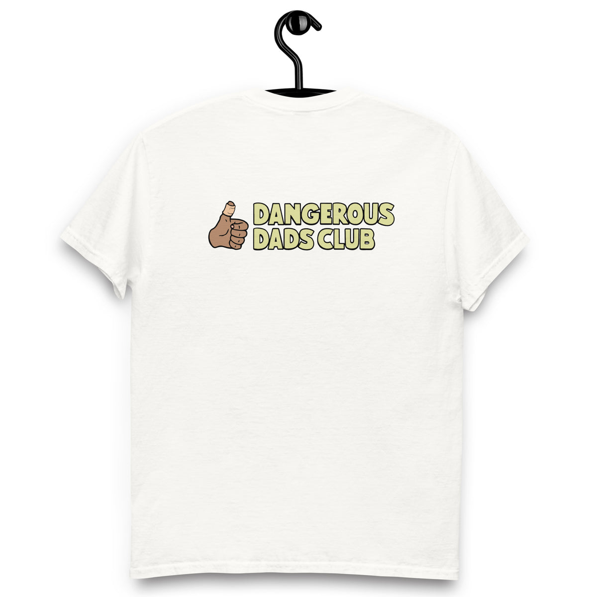 Dangerous Dads Club T-Shirt - yellow logo with tan thumb