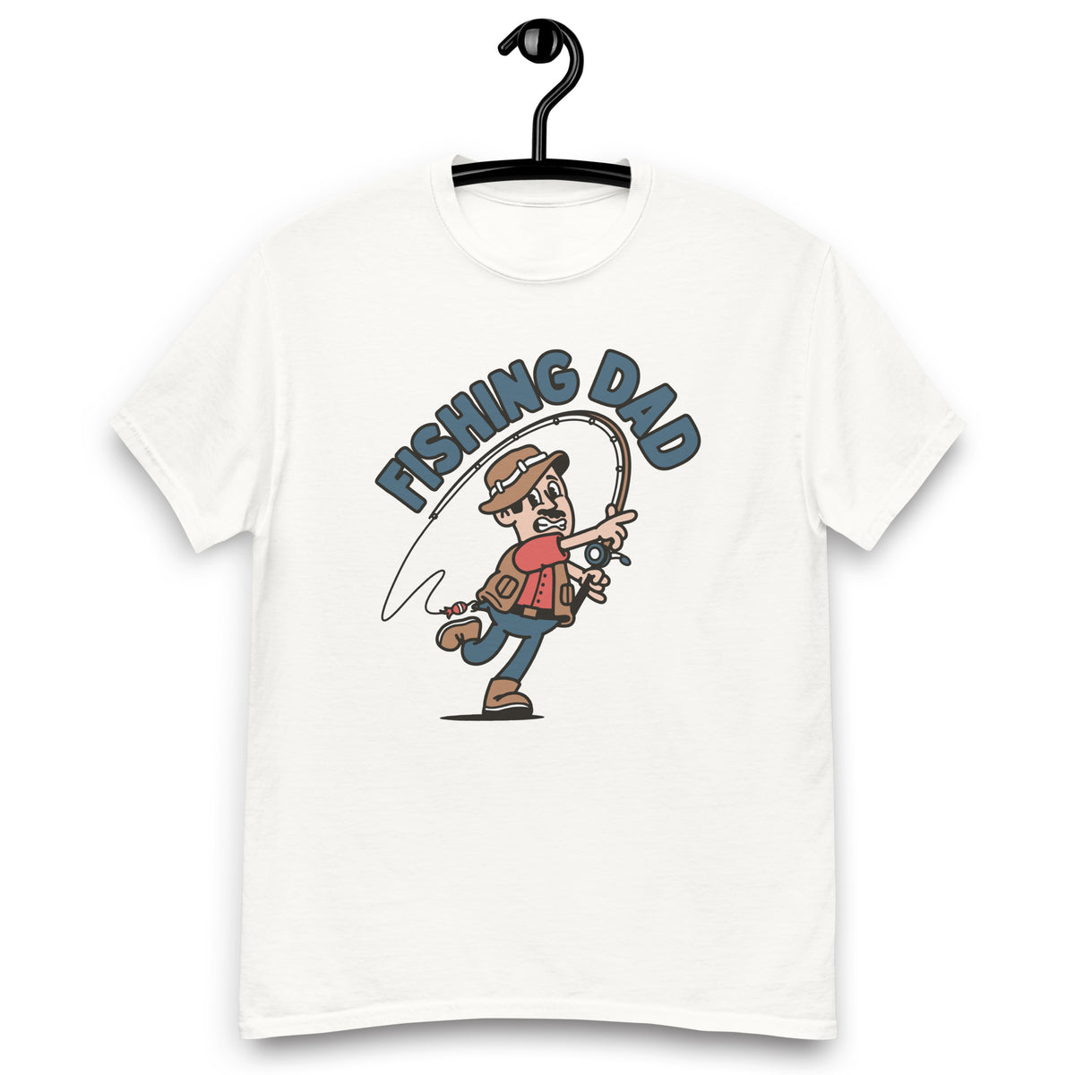 Fishing Black Hair Light Skin Tone No-Glasses Moustache Dad T-Shirt