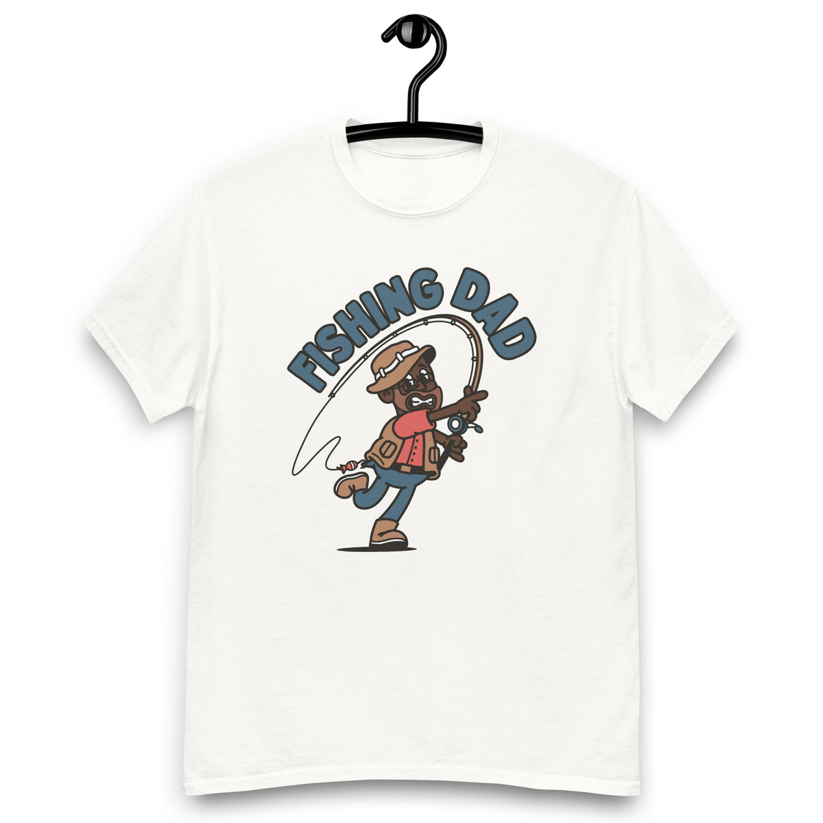 Fishing Brown Hair Dark Skin Tone Glasses Beard Dad T-Shirt