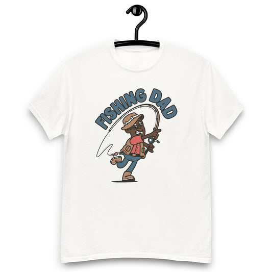 Fishing Brown Hair Dark Skin Tone Glasses Moustache Dad T-Shirt