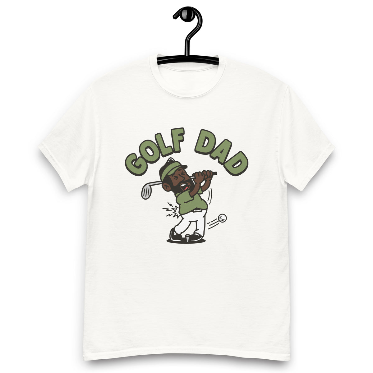 Golf Black Hair Dark Skin Tone No-Glasses Beard Dad T-Shirt