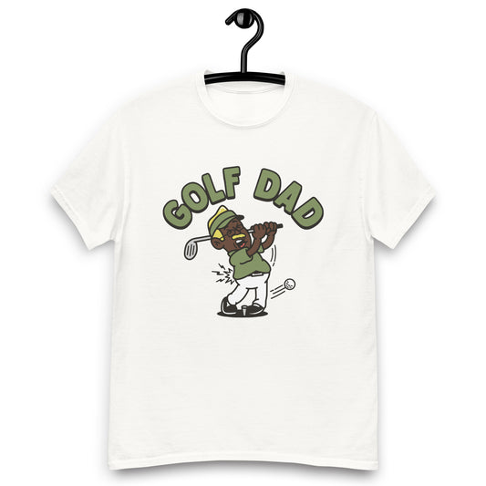Golf Blond Hair Dark Skin Tone Glasses Moustache Dad T-Shirt
