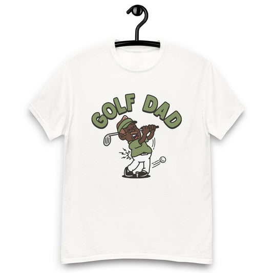 Golf Brown Hair Dark Skin Tone Glasses Moustache Dad T-Shirt