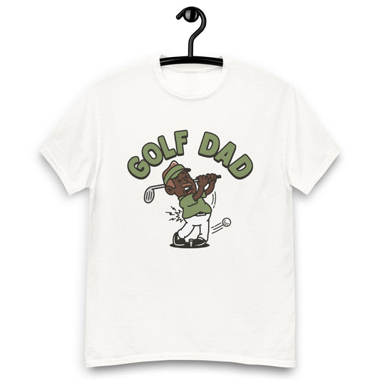 Golf Brown Hair Dark Skin Tone No-Glasses Moustache Dad T-Shirt