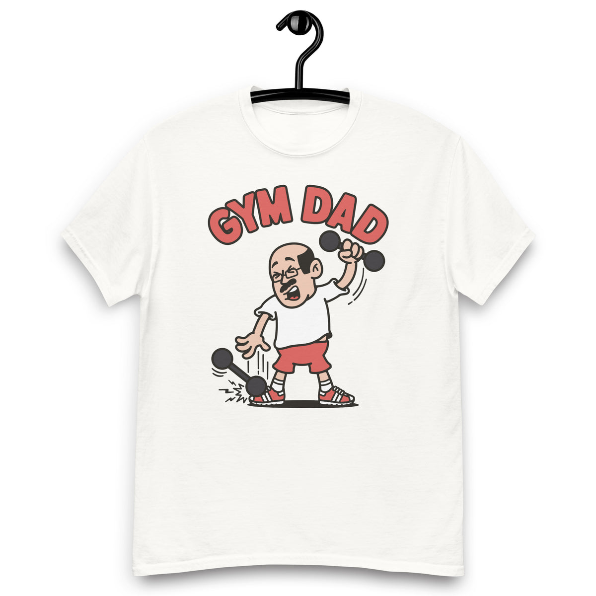 Gym Black Hair Light Skin Tone Glasses Bald Moustache Dad T-Shirt