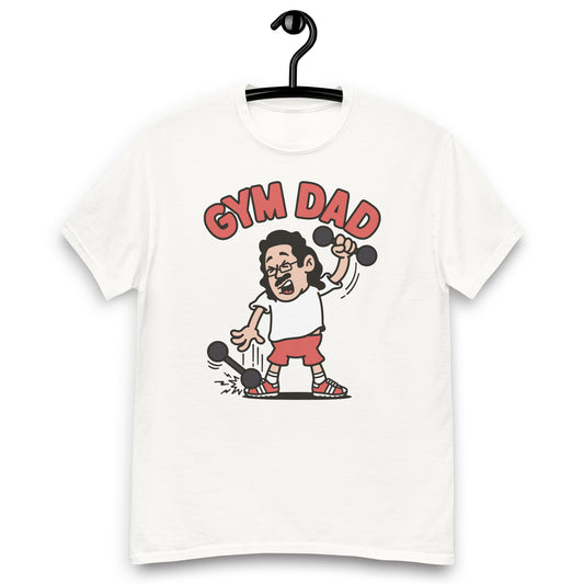 Gym Black Hair Light Skin Tone Glasses Long Moustache Dad T-Shirt
