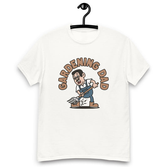 Gardening Black Hair Light Skin Tone Glasses Short Moustache Dad T-Shirt