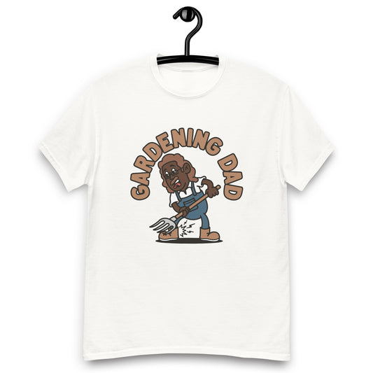 Gardening Brown Hair Dark Skin Tone Glasses Long Moustache Dad T-Shirt