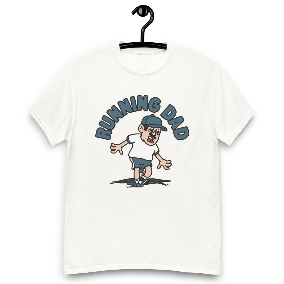 Running Black Hair Light Skin Tone Glasses Moustache Dad T-Shirt