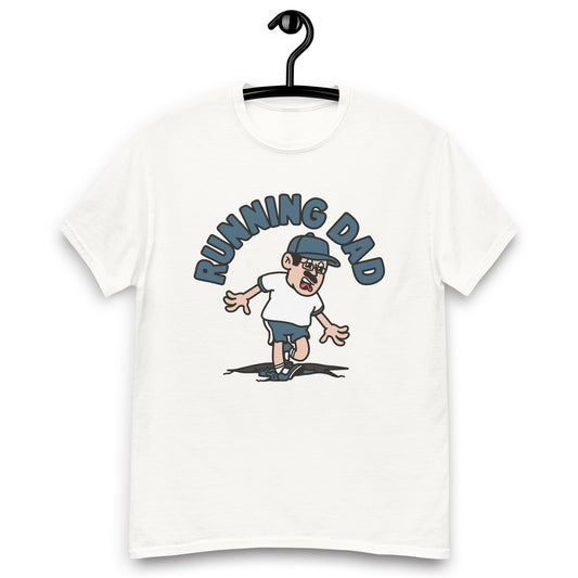 Running Black Hair Light Skin Tone Glasses Moustache Dad T-Shirt