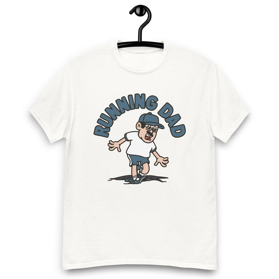 Running Black Hair Light Skin Tone Glasses Moustache Dad T-Shirt