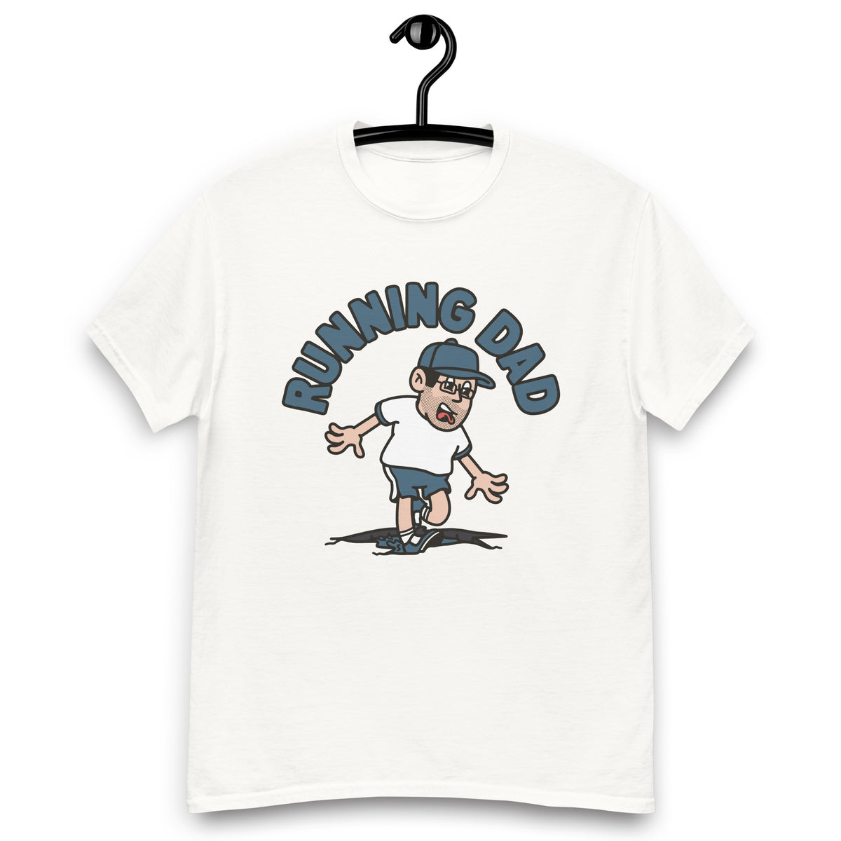 Running Black Hair Light Skin Tone Glasses Stubble Dad T-Shirt