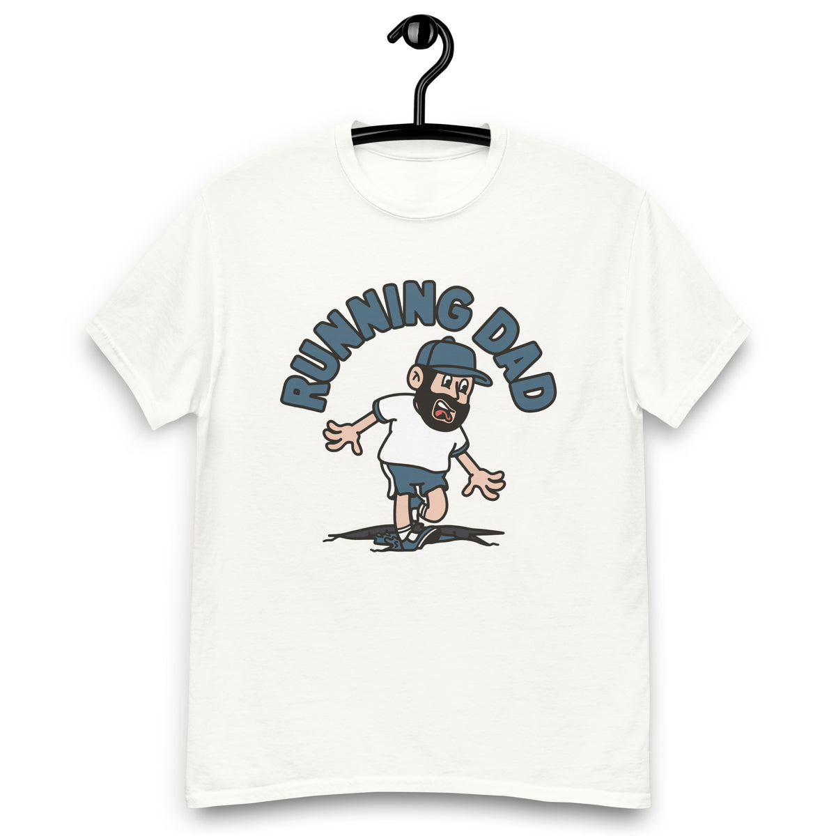 Running Black Hair Light Skin Tone No-Glasses Beard Dad T-Shirt